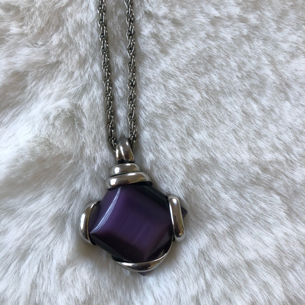 JS Silver Tone Purple Pendant Necklace.